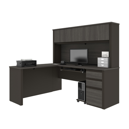 BESTAR Prestige + L-Shaped Workstation with One Pedestal, Bark Gray/Slate 99872-000047